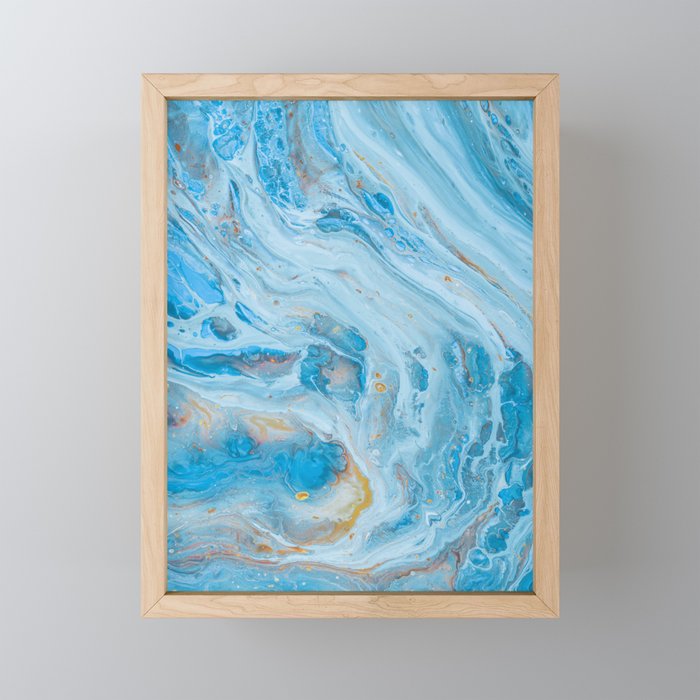 Blue Marble Swirls Framed Mini Art Print