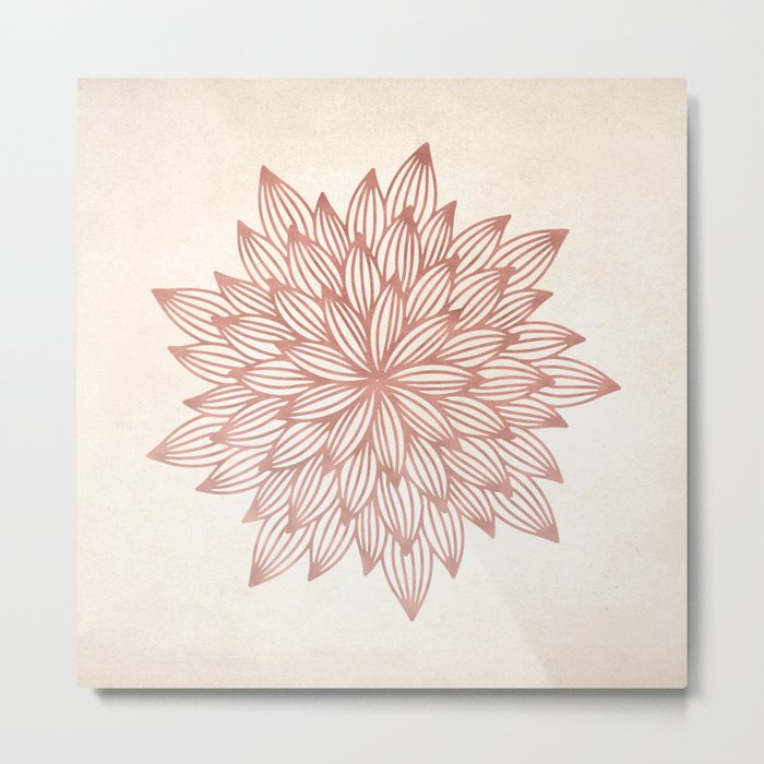 Mandala Flowery Rose Gold on Cream Metal Print