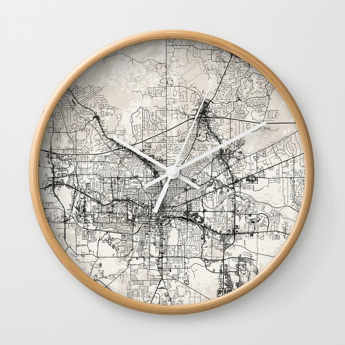 USA, Tallahassee Black&White City Map Drawing Wall Clock