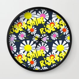 Rise And Shine Modern Daisy Flowers Navy Blue Wall Clock