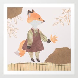 Cute Fox Girl Illustration Collage (square) Art Print