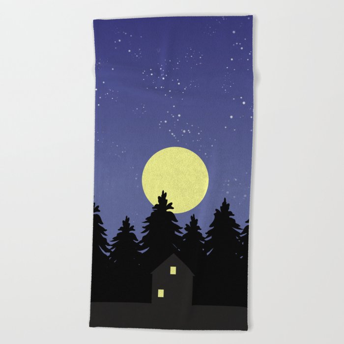 Starry Moonlit Night Sky Forest Beach Towel