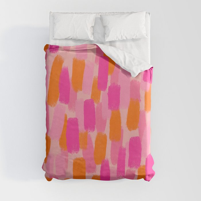 Abstract, Paint Brush Effect, Orange and Pink Duvet Cover