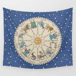 Vintage Astrology Zodiac Wheel Wall Tapestry