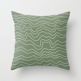 Olive green and Beige minimalistic liquid lines abstract pattern Throw Pillow