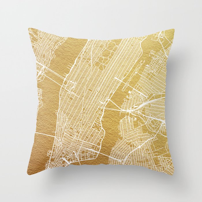 New York gold map Throw Pillow