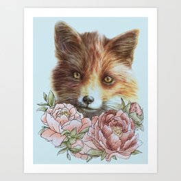 Foxes and Flowers Art Print
