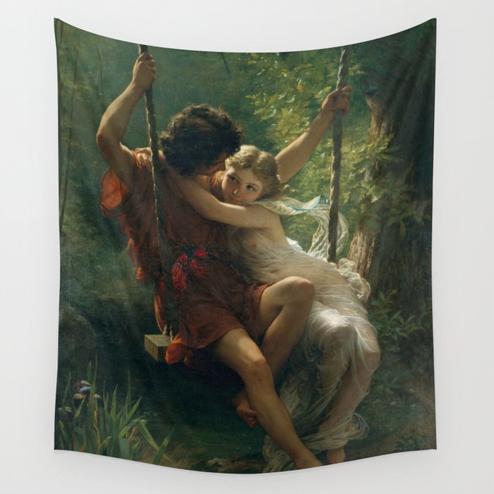 Springtime by Pierre-Auguste Cot 1873 Painting Couple in the Forest Wall Tapestry