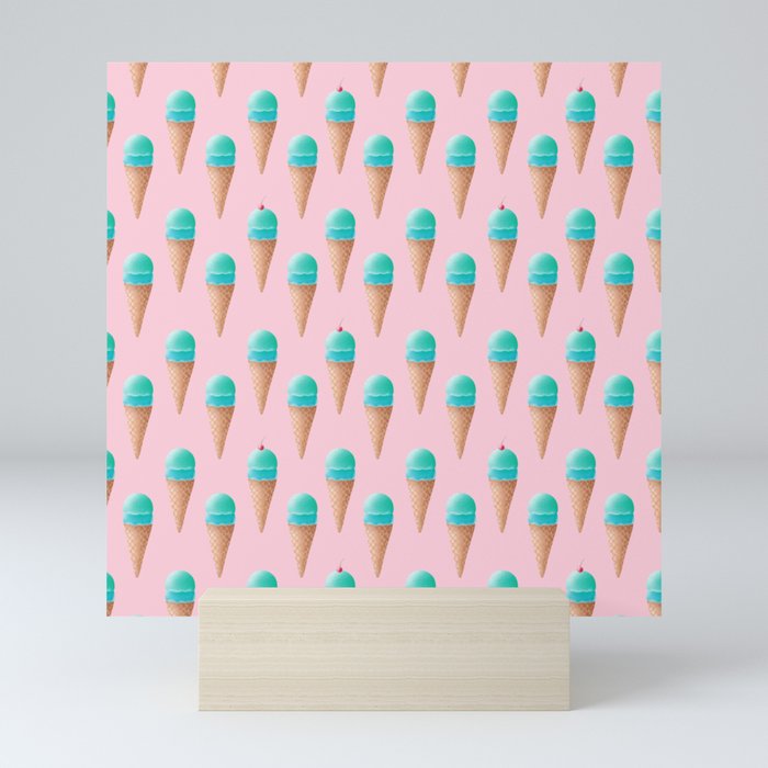 blue pink ice cream cone pattern mini art print by tanyadraws society6