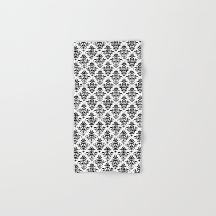 Damask Pattern | Vintage Patterns | Victorian Gothic | Black and White | Hand & Bath Towel