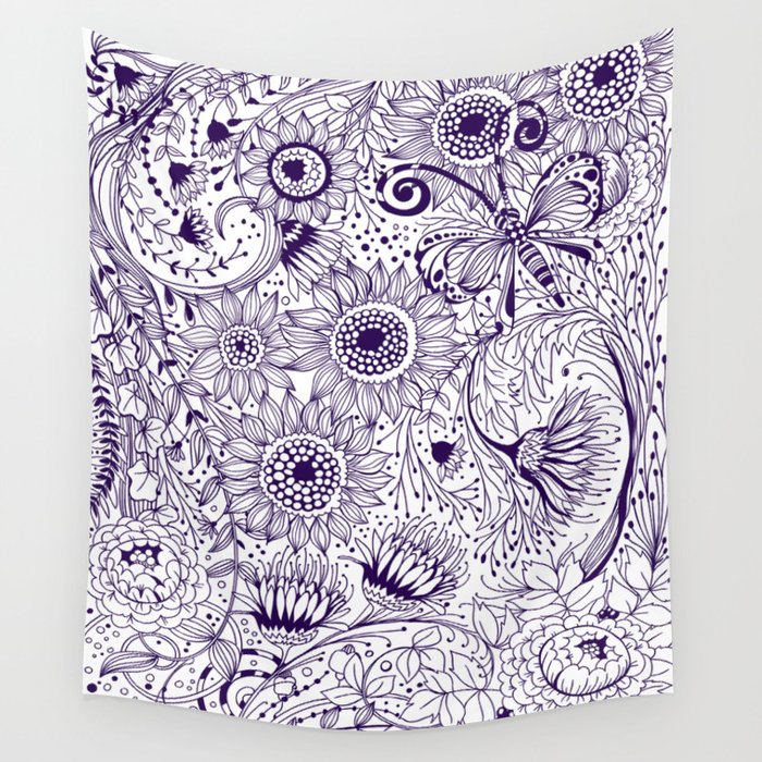 Floral doodles Wall Tapestry