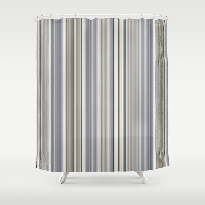 Blue Grey Tan Stripes Shower Curtain By, Grey White Beige Shower Curtain