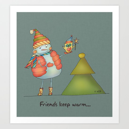 Friends keep warm - greyish Art Print