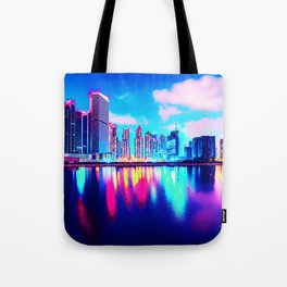 Dubai Water City Night Reflection Tote Bag