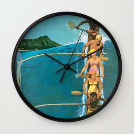Hawaii, Diamond Head Oʻahu Outrigger United Airlines Vintage Travel Poster Wall Clock