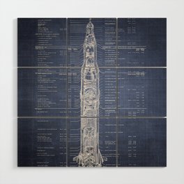 Apollo 11 Saturn V Blueprint in High Resolution (dark blue) Wood Wall Art