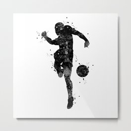 Soccer Boy Football Player Black Silhouette Metal Print