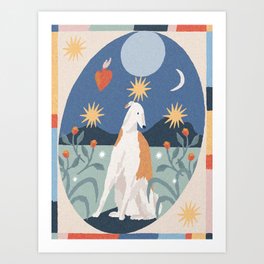 Dog and the moon Art Print