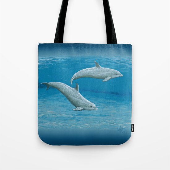 "Sandscape" by Amber Marine ~ Dolphin Art ~ Acrylic Painting, (c) 2014 Tote Bag