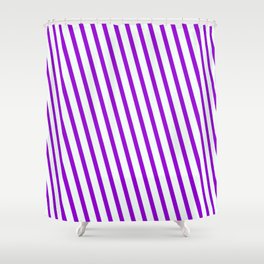 [ Thumbnail: Dark Violet and Mint Cream Colored Lined Pattern Shower Curtain ]