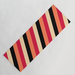 [ Thumbnail: Crimson, Tan, Black, and Coral Colored Lines/Stripes Pattern Yoga Mat ]