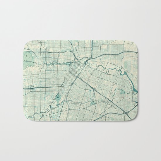 Houston Map Blue Vintage Bath Mat