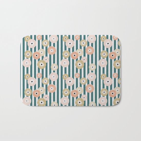 Delicate flowers on stripes Bath Mat
