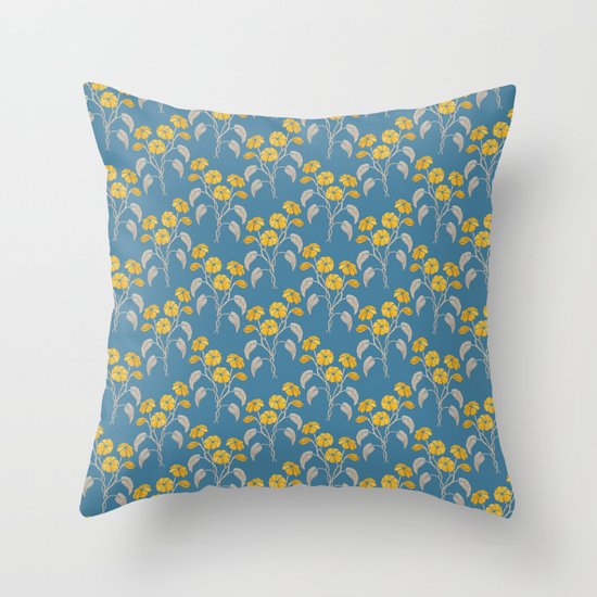 Flowers Blue Pattern Throw Pillow