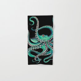 Octopus Tentacles Dance Teal Watercolor Ink Black Hand & Bath Towel