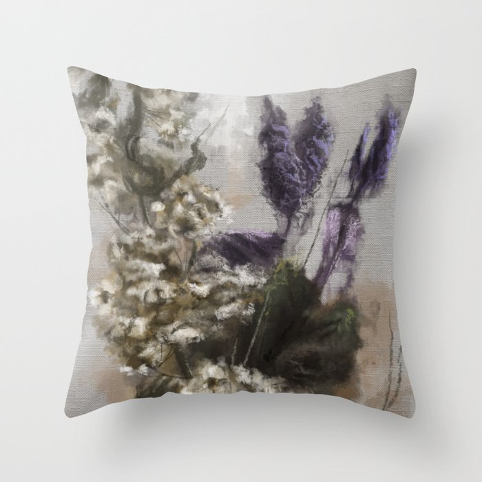 Bouquet of dried flowers - Digital painting Throw Pillow
