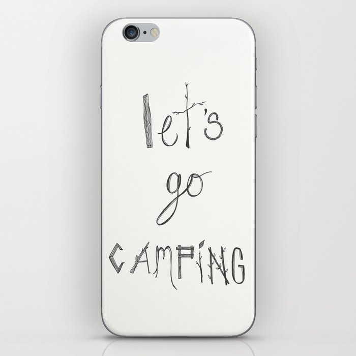 Let's Go Camping Typography Pen and Ink Art  iPhone Skin