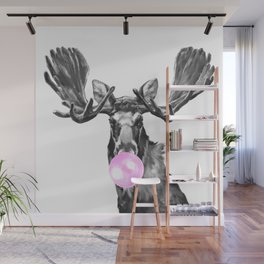 Bubble Gum Moose in Black and White Wall Mural