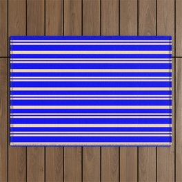 [ Thumbnail: Beige and Blue Colored Stripes Pattern Outdoor Rug ]
