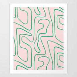 Pink and Green Drawn Lines Art Print