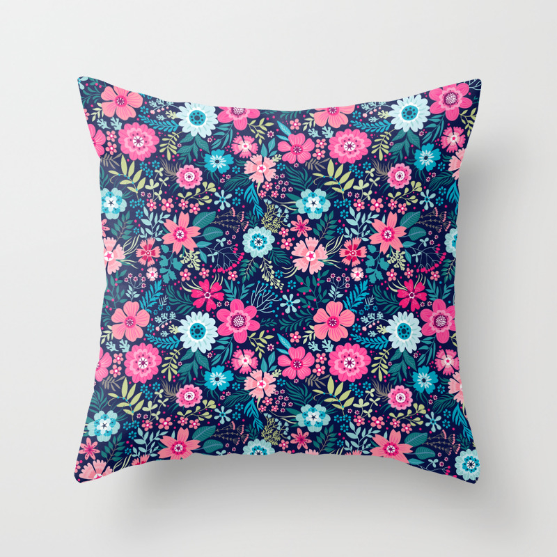 Amazing Floral Pattern With Bright Colorful Flowerson A Dark Blue Background Throw Pillow By Ann And Pen Society6