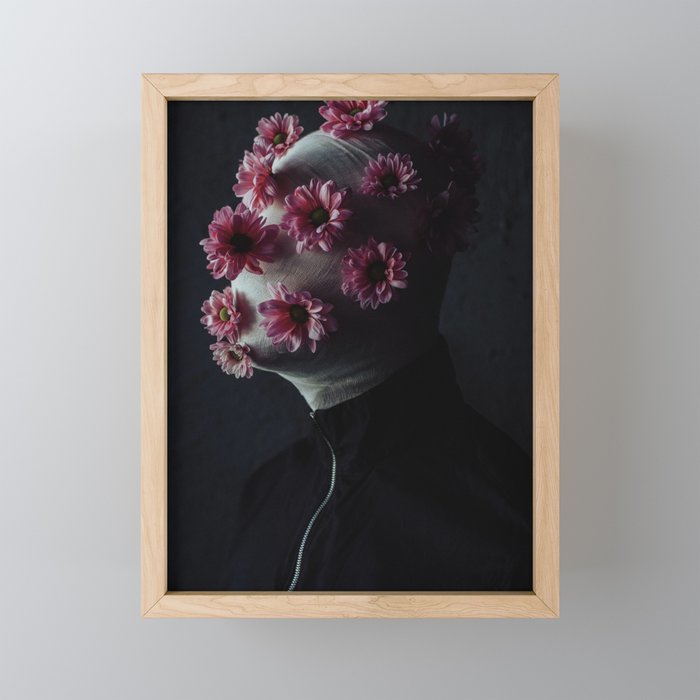 From pain springs life; male portrait with pink flowers color magical realism fantasy portrait photograph / photography Framed Mini Art Print