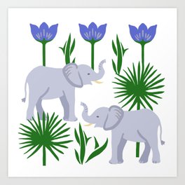 Elephant & Palms Art Print