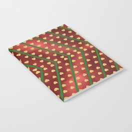 Gold Hearts on a Red Shiny Background with Green Diamond Lines Notebook