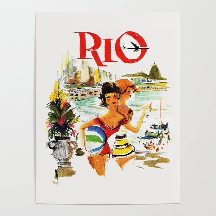Rio de Janeiro Vintage Travel Poster 1930s / Travel Art Poster / Rio Wall Art / Brazil Poster
