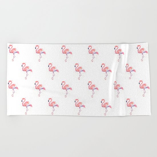 Flamingo Pattern Pink Flamingo Watercolor Beach Towel