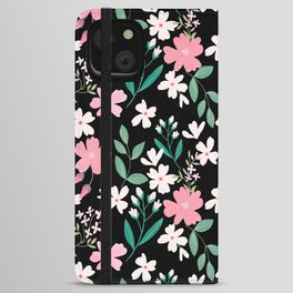 Gouache Flowers Green And Black iPhone Wallet Case