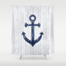 Rustic Anchor in navy blue Shower Curtain