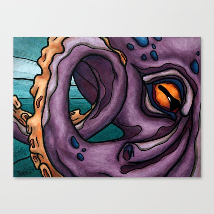 Giant purple octopus painting, deep sea fantasy creature Canvas Print