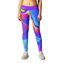 Sonic Chaos Neon Abstract Art Leggings | Cyberpunk, Blue, Orange, Futuristic, Colorful, Painting, Abstract, Vibrant, Magenta, Modern 