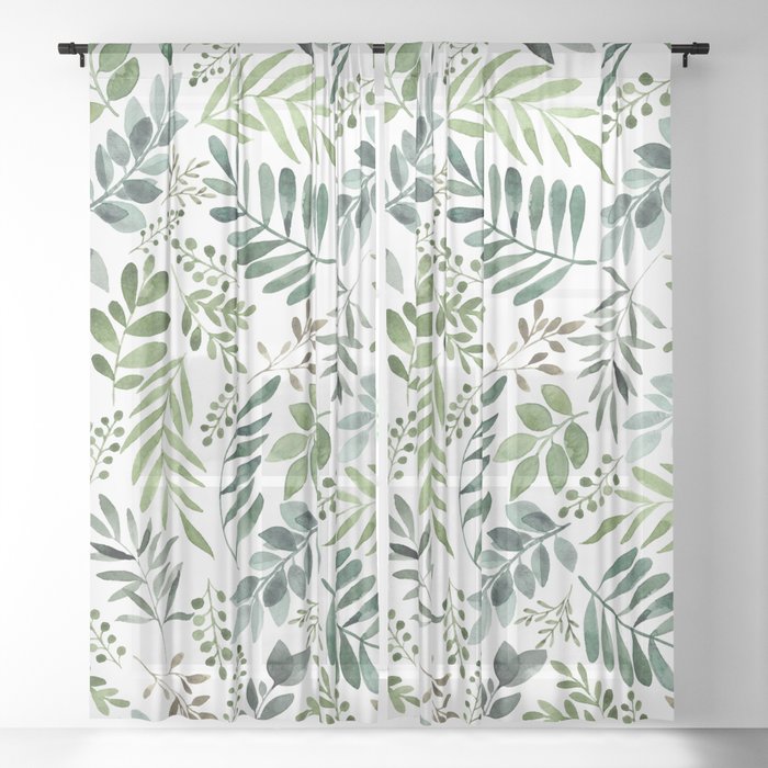 Botanical leaves -Watercolor   Sheer Curtain