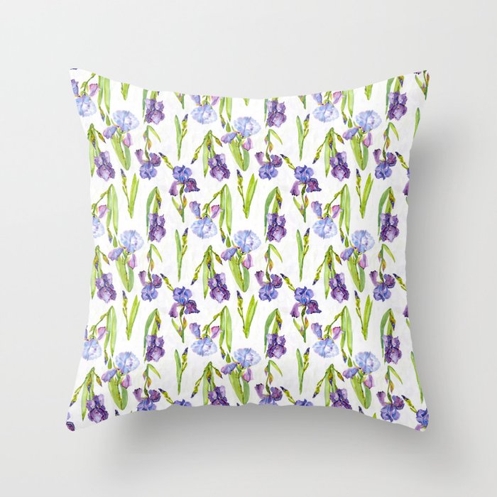Watercolor Iris white background Throw Pillow