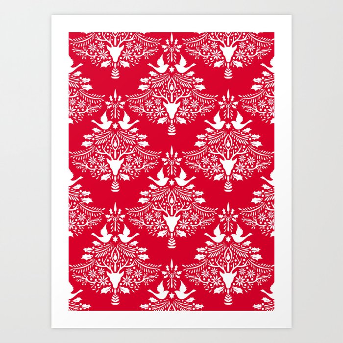 Christmas Paper Cutting Red Art Print