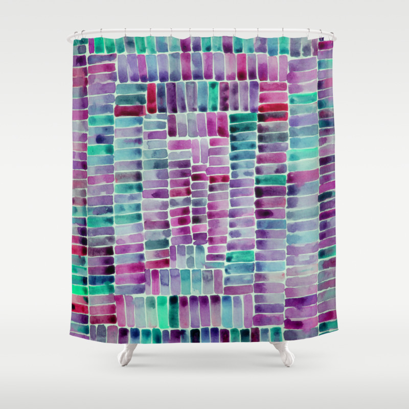 Watercolor Abstract Rectangles Purple And Turquoise Shower