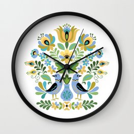 Hungarian Folk Art Birds Blue and Gold Wall Clock