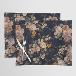 Antique Botanical Peach Roses And Chamomile Midnight Garden Placemat